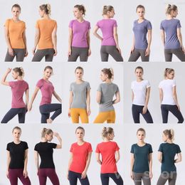 Yoga Woman Running Short Sleeve Fitness Gym Tops Sexy Sport T-Shirts Solid Colour Tee Shirt Breathable Outdoor Yogas Tank Vest Quick Dry Athletic