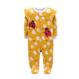 Jumpsuits Girl Long Sleeve 100% Cotton Fish Cute Bee Animal Print Newborn Baby Bodysuit G220606
