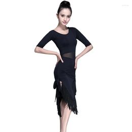 Stage Wear Ladies Latin Dance Training Tassel Clothing Women Adult Summer Ballroom Tango Salsa Rumba Costume Short Sleeve Dancewear