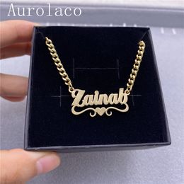 Pendant Necklaces AurolaCo Custom Name Necklace With Heart Stainless Steel Cuban Chain Necklace Custom Letter Choker Necklace For Women 230605