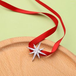 Choker Women Red Ribbon Zircon Star Snowflake Necklace Sexy Fashion Jewellery Gothic Long Collar Accessories