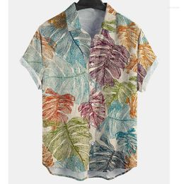 Men's Casual Shirts 2023 Men'S Hawaiian 3d Leaf Print Street Designer Sweatshirt Daily Short Sleeve Top Men Clothing And Blooms
