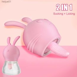 2 In 1 Sucking Licking Tongue Vibrator Breast Pump for Women Nipple Clitoris Sucker Vagina Anal Licks Female Masturbator Sex Toy L230518