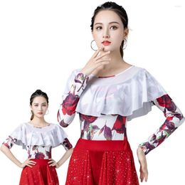 Stage Wear Women Latin Dance Tops Fashion Slim Polyester Shirt Practise Clothes Ballroom Profession Performance Female Clothing