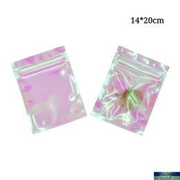 Wholesale Colorful Rainbow Holographic Mylar Foil Zip Lock Food Package Bags Dry Fruit and Almond Storage Bags Flat Bottom Pouches