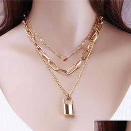 Pendant Necklaces Hip Hop Lock Heart Necklace Chokers Sier Gold Chains Mtilayer Wrap Collar For Women Fashion Jewelry Will And Sandy Dh0Dk