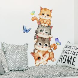 Cartoon Animal Kitten Butterfly Wall Stickers Removable Vinyl Home Decor Living Room Bedroom