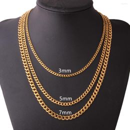 Chains 3/5/7mm Wide Hip-Hop Curb Cuban Link Chain Bracelet Gold Colour Stainless Steel Necklace For Men Women Fashion Jewellery