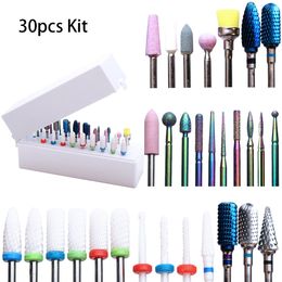 Nail Art Equipment 30Pcs Kit Ceramic Diamond Cuticlee Drill Bits Set Milling Cutter for Home Salon Acrylic Gel Manicure Pedicure Tools 230606