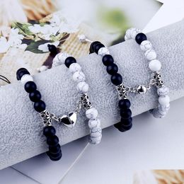 Beaded 2022 Fashion 2Pcs/Set Natural Stone Beads Yoga Strand Bracelet For Lovers Distance Magnet Couple Bracelets Healing Friendship Dh4Md