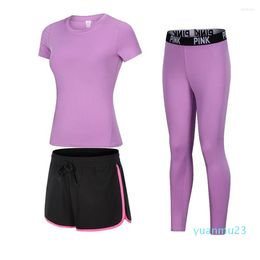 Koşu setleri atletizm takım elbise 3 parçalı yoga kadın fitness t-shirt spor bisiklet egzersiz kıyafetleri
