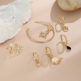 Hoop Earrings 6pcs Female Crystal Snowflake Set Dainty Gold Color For Women Charm Pearl Zircon Wedding Earring