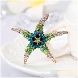 Pins Brooches Sea Crystal Starfish Brooch Pin Business Suit Tops Cor Rhinestone For Women Men Fashion Jewelry Clothing Drop Delivery Dhmzo