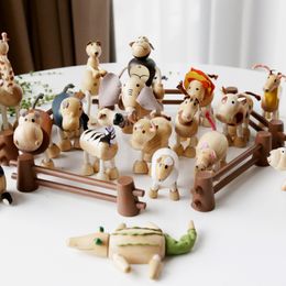 Decorative Objects Solid Wood Animal Dolls Ornaments Children's Gifts Family Wooden Toys Cartoon Animal Models