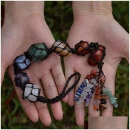 Pendants Natural Stone 7 Chakras Healing Energy Tassel Seven Chakra Set Car Wall Hanging Pendant For Decoration Home Meditation Deco Dhzfa