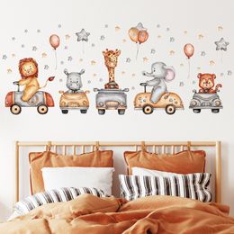 Cute Cartoon Animals Car Wall Stickers for Kids Rooms Boys Girls Baby Room Decoration Nursery Giraffe Elephant Star Wallpaper