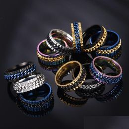 Band Rings Stainless Steel Spin Chain Ring Lucky Rotate Wedding Men Women Fashion Jewellery Will And Sandy Drop Delivery Dhf71