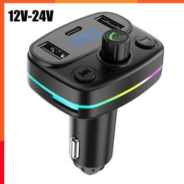 New Car Bluetooth 5.0 FM Transmitter PD Type-C Dual USB 3.1A Fast Charger Colourful MP3 Modulator Player Handsfree Audio Receiver