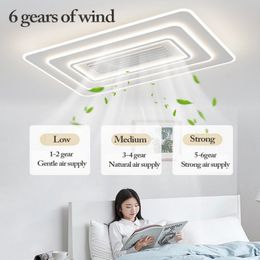 Modern Full Spectrum Bladeless Ceiling Fan Lamps Dimmable With Remote Control 6 Gears Indoor LED Lighting Bedroom Living Room