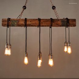 Pendant Lamps Gold Light Suspension Vintage Antique Wood Chandelier Iron Cord Holder Led Luxury Designer Kitchen