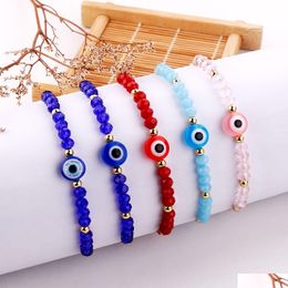 Charm Bracelets Turkish Blue Crystal Evil Eye For Women Handmade Glass Beads Chains Lucky Jewelry Accessories Fashion Couple Bracele Dh08T