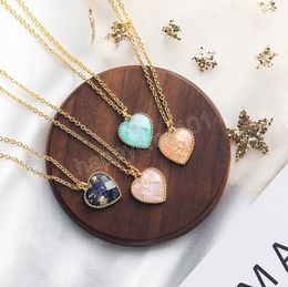 Colourful Simple Heart-shaped Titanium Steel Necklace for Women Girls Gold Colour New Resin Geometric Clavicle Necklace Jewellery