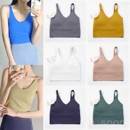 Yoga Sport Bra Women Exercise with Padded Fitness Top Push Up Chest Gym Tank Tops Wireless V-Neck Running Yogas Vest Training Underwear Lady