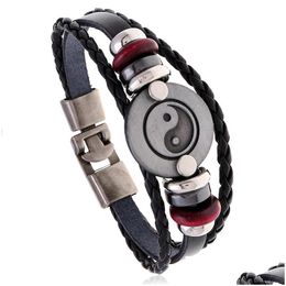 Charm Bracelets Retro Yinyang Bracelet Mltilayer Leather Women Men Fashion Jewelry Will And Sandy Drop Delivery Dhfde