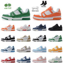 Fashion designer low sneakers Virgil Trainer Casual Shoes Calfskin Leather Abloh tripler White green dhgate mens women vuittns Platform flats Shoe euro 36-45