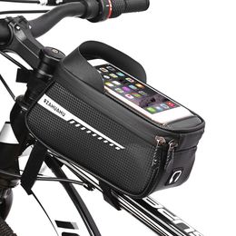 Panniers Bags Bicycle Bag Frame Front Top Tube Cycling Bag Reflective 6.5in Phone Case Touchscreen Phone Pannier MTB Mountain Bike Accessories 230606