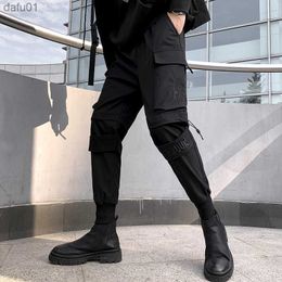 Fashion Black Cargo Pants Men Joggers Streetwear Korean Clothes Hip Hop Punk Skinny Harem Pants Safari Style Casual Trousers L230520