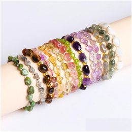 Beaded Natural Crystal Gravel Chip Stone Bracelet Semiprecious Irregar Amethyst Beads For Women Friendship Drop Delivery Jewellery Brac Dhaqd