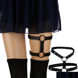 Garters Sexy Adjustable Elastic Leather Leg Harness Garter Belt Cosplay Nightclub Metal Thigh Rings For Women Fashion Jewelry Will A Dhagg