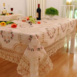 Table Cloth Big Wedding Beige Flower Crochet Round & Rectangular Embroidery Tablecloth Christmas Dinning Cover