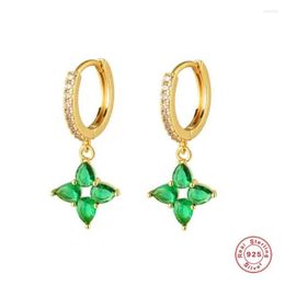 Dangle Earrings Aide 925 Sterling Silver Four Zircons Flower Charm For Women Gift Fresh Green White Crystal Pave Circle