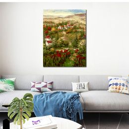 Abstract Landscape Canvas Art Tuscan Village Hand Painted Impressionist Oil Painting for Apartment Wall Decor