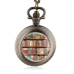 Pocket Watches Bookcase Quartz Watch Retro Men's And Women's Time Gem Necklace Pendant Accessories Clock Holiday Gift