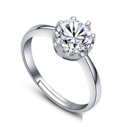 Solitaire Ring Diamond Crown Rings Open Adjustable Sier Women Bride Engagement Wedding Bands Fashion Jewellery Will And Sandy Drop Deli Dh0Sa