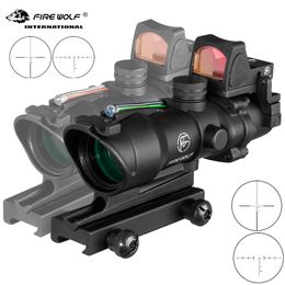 Fire Wolf Ac0g 4x32 Tactical Optic Scope Rifle Scope Red green Reticle Fibre Illuminated Optic Sight With Rmr Mini Red Dot Sigh-Red