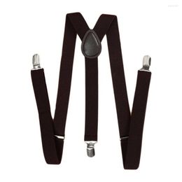 Bow Ties Unisex Clip On Suspender Elastic Y-Shape Back Formal Adjustable Braces Coffee