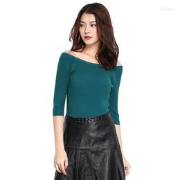 Women's Sweaters Brief Seasons A Word Collar Cashmere Sweater Women Three Quarter Pullovers Basic Knit Hedging Wild Pull Femme