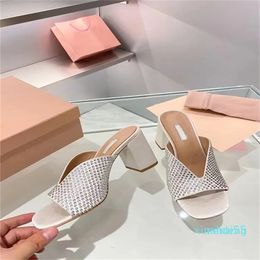 Women's fashion rough heel Rhinestone slippers slide cover slippers girls' 7cm high canvas platform sandals