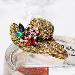 Pins Brooches Crystal Woman Sun Hat Brooch Pin Business Suit Tops Cor Flower Beach Rhinestone For Women Fashion Jewelry Drop Deliver Dhotq