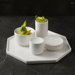 Plates Ceramic Dinner Plate Creative Cylindrical Dessert Snack Sushi Pastry Household Solid Colour Tableware