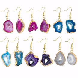 Natural Stone Agate Sheet Earrings Crystal Stone Hanging Earrings Ear Studs Jewellery Accessories