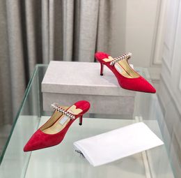 Scarpe Muller di design con tacco medio in cristallo di perle, scarpe classiche di design della moda, pantofole da interpretazione dal fascino elegante, confezione regalo di design a scelta multicolore