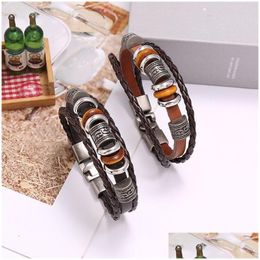 Charm Bracelets Retro Bracelet Mtilayer Wrap Leather Bangle Cuff Wristband For Men Fashion Jewellery Drop Delivery Dhrvf