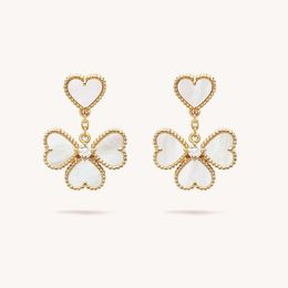 Novel designer Four-leaf Clover Trimmer Earrings 925 Silver Fashion classic Earrings Mother agate Pearl carbon Diamond earrings Mother's Valentine's Day gift
