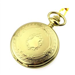 IME Watch Quartz Movement Fob Pocket Watches with Chain Full Hunter Golden Case Engraved Floral Pattern 6 Pieces2404