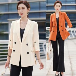 Women's Two Piece Pants Spring Summer Fashion Orange Blazer Women Business Suits Office Ladies Pant And Jacket Sets Work Uniform OL Style